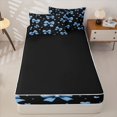 thumbnail image 4 of Homewish Princess Ribbon Heart Zipper Twin Comforter Sets with Fitted Sheet and 2 Pillowcases for Girls, Blue Bow Zipper Bedding Set for Kids, Black Reversible, 4-Piece, 4 of 6