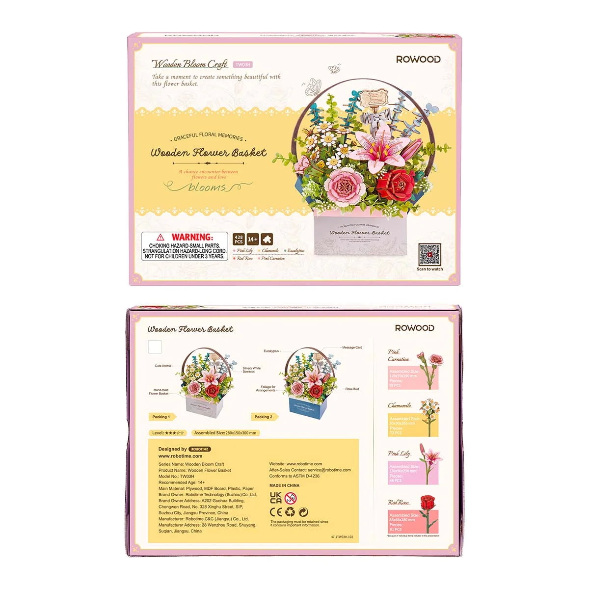 ROKR Wooden Flower Basket DIY 3D Puzzle Model Building Kits Toys for Adult Gifts