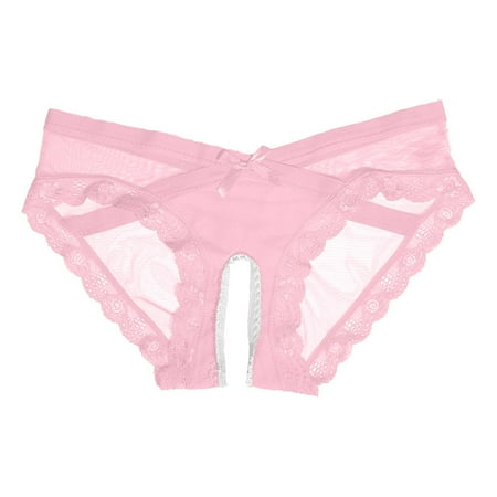 Womens Crotchless Pantie 1PC Purple Lace Panties Funny Thong Lace Panties for Women M