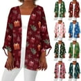 thumbnail image 5 of Women's Casual and Fashionable Christmas Printed Lightweight Mid-Length Jacket Cardigan, for Spring and Fall Wear,Dark Green,2XL, 5 of 7