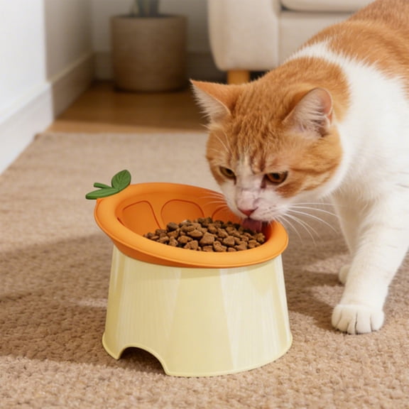 Conbo Adjustable Angle Silicone Elevated Pet Feeder With Anti-Skid Base, Fruit Design Raised Dog Cat Bowl For Small To Medium Pets, Ergonomic Tilt, Food Grade Washable, Cute Orange Style