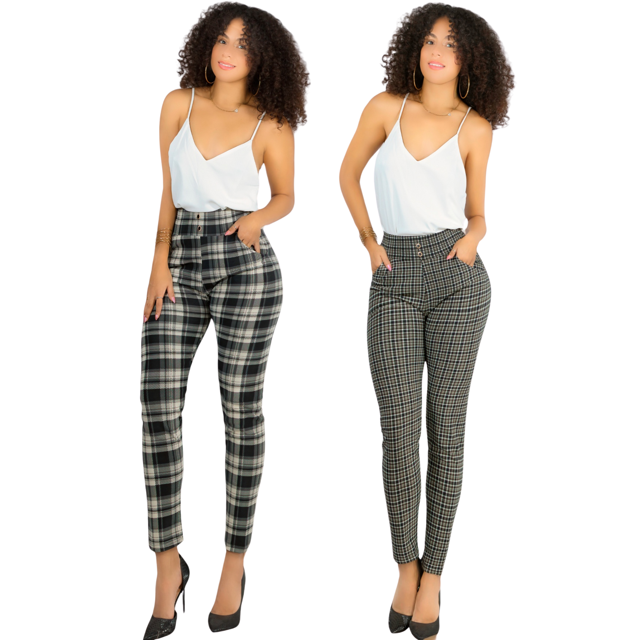 Set De 2 Leggings Elegantes Jegging Mujer a Cuadros Stretch Looks Formal y Casual Mayón y Mallones Mayón Mallones