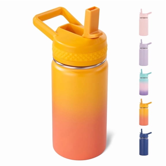 Daluvenix 12 oz Kids Water Bottle, Toddler Water Bottle 2-in-1 Straw and Chug, Stainless Steel Insulated Bottle for Kids, BPA-Free, Leak-Proof, Orange