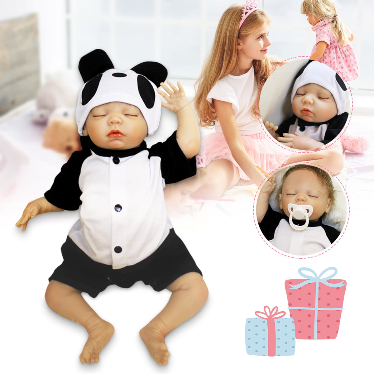 HGCY 55CM 21.6 Nurturing Dolls Lifelike Soft Bodied Reborn Baby Correct Newborn Sleeping Girl Dolls Full Silicone Body