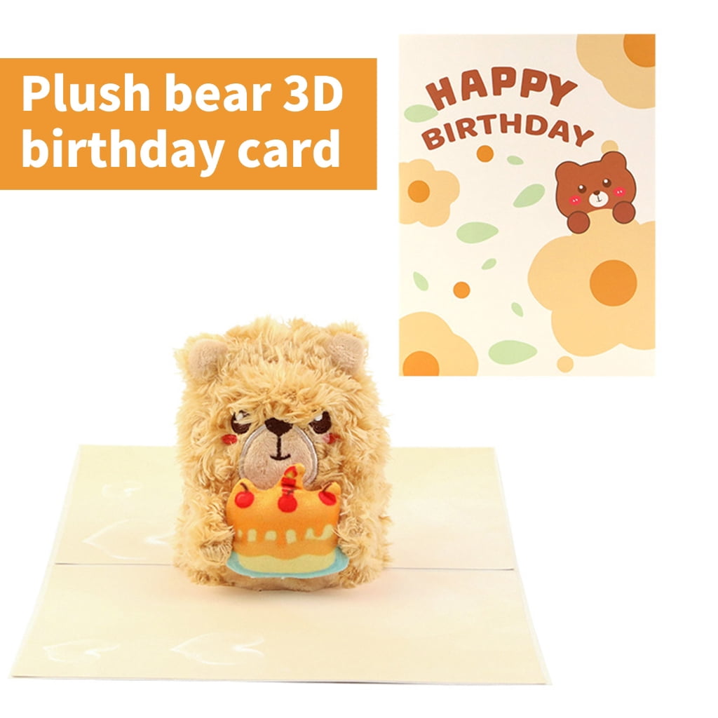 Handmade Plush Bear 3D Birthday Card Plush 3D Bear Greeting Card for Birthdays Handmade Gift for Any Age
