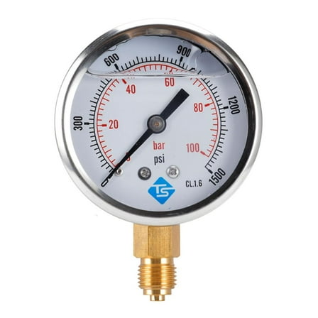Yammee Glycerine Filled Vacuum Pressure Gauge 1/4'' BSP Bottom 100 Bar 0-1500 PSI Gauge