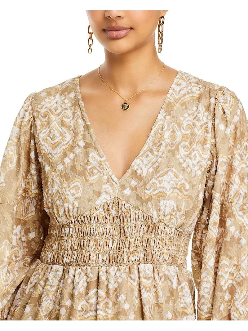 Cupio Tan Orla Women's V Neck Smocked Dress, US X-Large