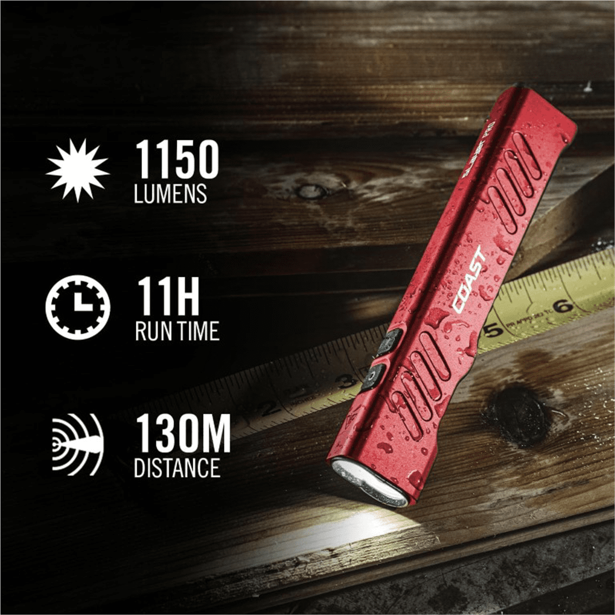 COAST 31103 Slayer Pro, 1150 Lumen Rechargeable Dual Optic Flashlight Red