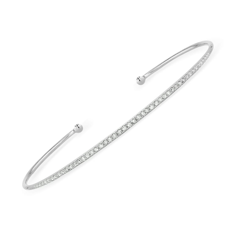 Womens Diamond Hook Knot Round Bangle Bracelet 14K White Gold