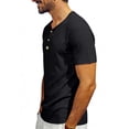 thumbnail image 5 of Men's Short Sleeve Henley T-Shirts Ribbed V Neck Slim Fit Stretchy Casual Summer Fashion Textured Button Down Pullover Tops, 5 of 9