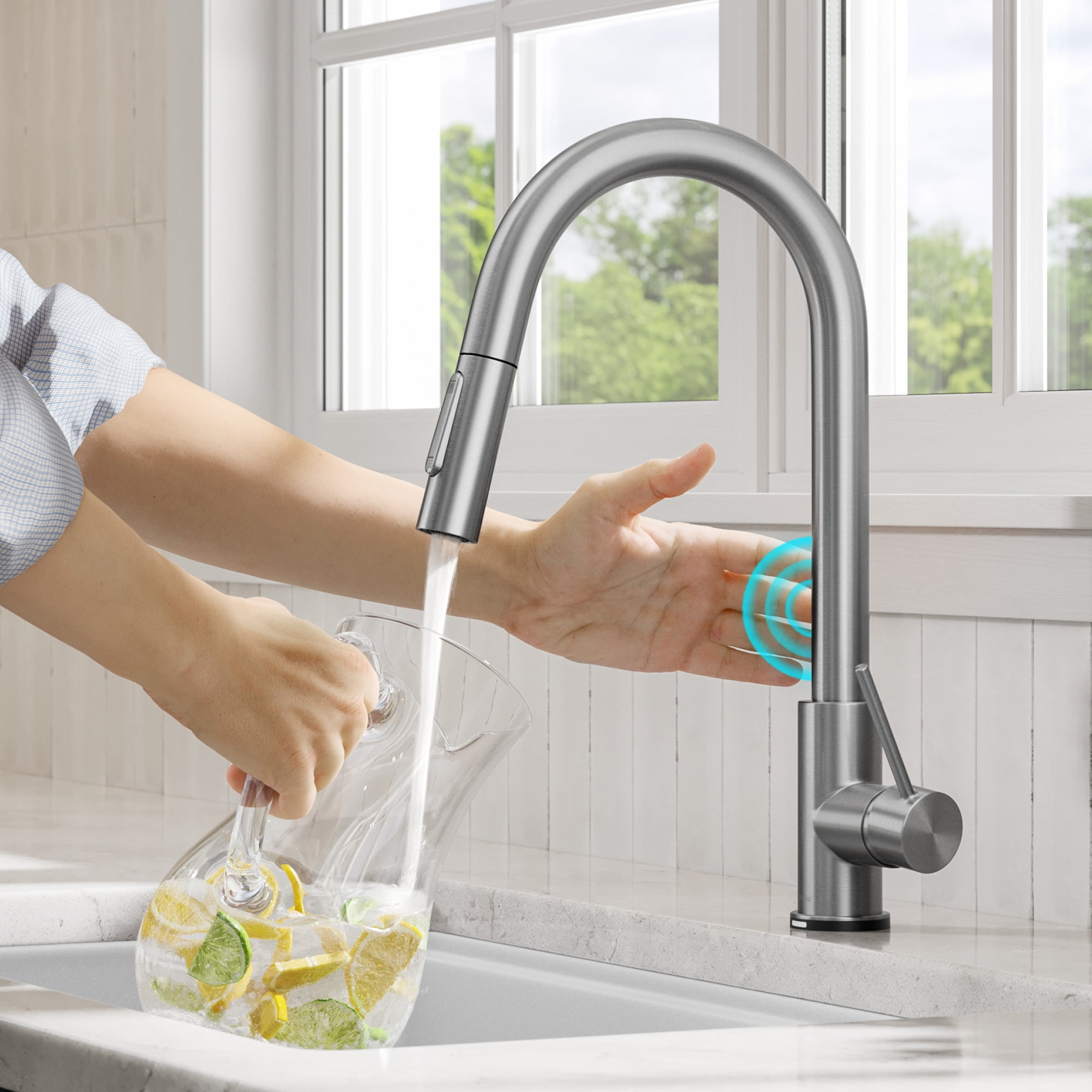 Kraus KTF-3101CH Oletto Tall Modern Single-Handle Touch Kitchen Sink Faucet  with Pull Down Sprayer, 19 7/8 Inch, Chrome 並行輸入品