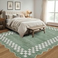 thumbnail image 3 of FairOnly 8'x10'Modern Low Pile Minimalist Large Area Rug Geometric Ruffle Edge Non Slip Washable Mat for Living Room Bedroom,Pea Green, 3 of 7