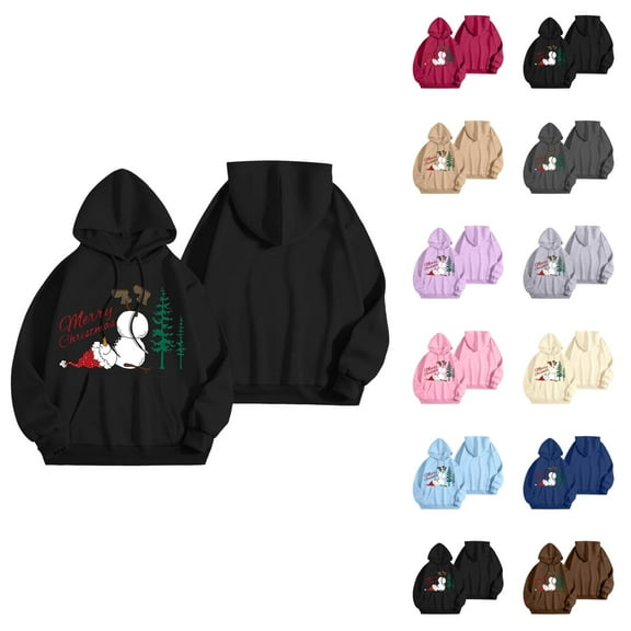 Merry Christmas Hoodies for Women 2025 Long Sleeve Xmas Snowman Graphic Hooded Sweatshirt with Pockets Pullover Tops