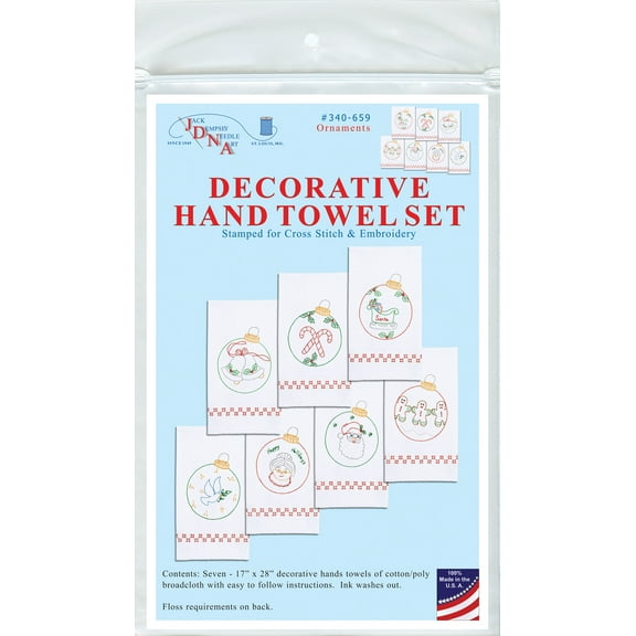 Jack Dempsey Stamped Decorative Hand Towels 17"x28" 7/Pkg-Christmas Ornaments