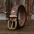 thumbnail image 4 of Vintage Distressed Brown Leather Belt with Golden-Tone Buckle - Unisex Adjustable Strap, Durable & Stylish for Men & Women, Perfect for Casual Attire, Parties, 4 of 13