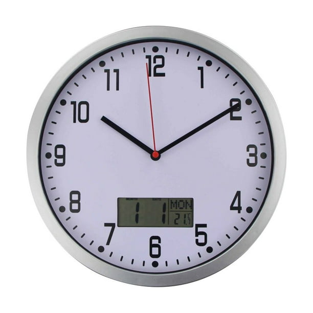 Reloj de pared de 10 pulgadas con termómetro e higrómetro, preciso, para colgar en casa o en la oficina. Pilas no incluidas, color plateado.