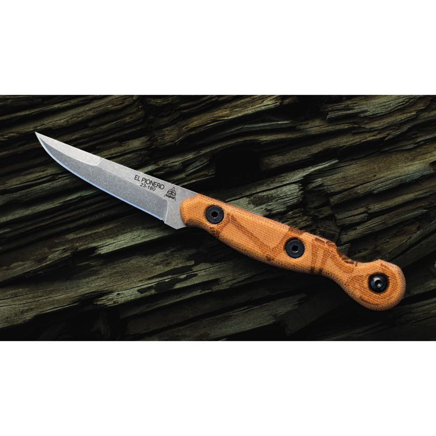 TOPS Knives El Pionero Fixed Blade Knife, 7.63in Overall, 3.38in Tumbled Finish