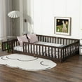 thumbnail image 3 of Alvantor Full Size Montessori Floor Bed for Kids with Door and Fence, Rubber Wood Toddler Platform Bed Frame, No Box Spring Needed, Espresso, 3 of 7