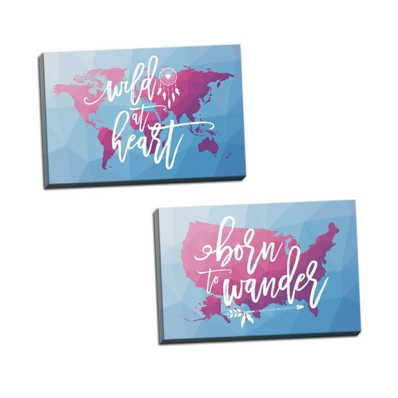 Gango Home Decor Contemporary Geo Map Boho I & II by Moira Hershey (Ready to Hang); Two 24x16in Hand-Stretched Canvases