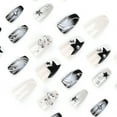 thumbnail image 3 of White and Black Star Spiral Gradient Press on Nails, Medium Coffin Glossy Rhinestone Accent Artificial Nails, 24 Count, 3 of 7