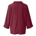 thumbnail image 4 of JINMGG Womens Tops,Women's Fashion Solid Color Tops Long Sleeved Loose Cotton and Linen Loose Shirt Blouse V-Neck Casual Tops,Wine XXL, 4 of 7