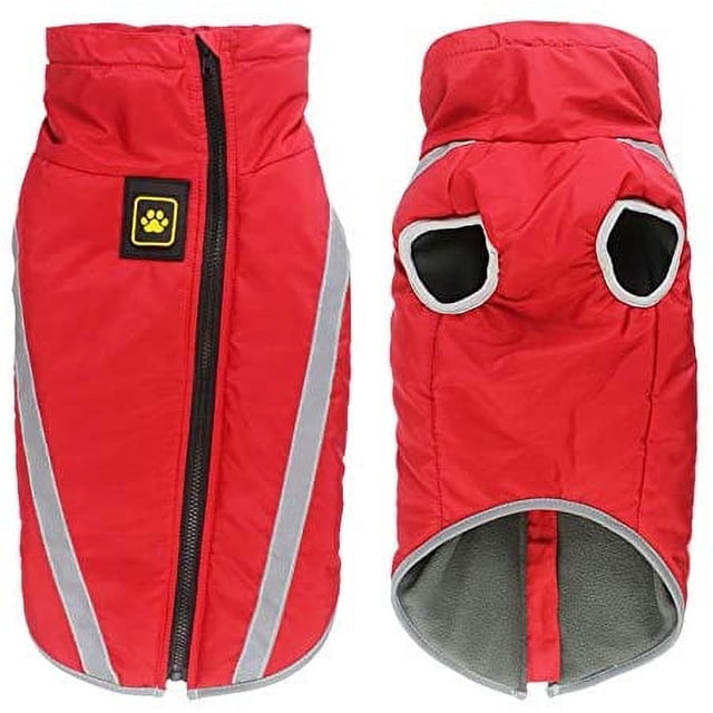 JHIJHOO Dog Coat Dog Jacket For Small Medium Large Dogs, Dog Winter Coat Dog Clothes Outdoor Sports Waterproof Dog Outfits Vest With Harness Hole Reflective Stripes
