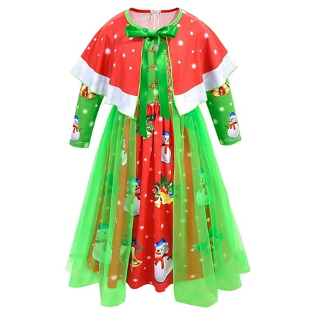 

Qiyuancai Outfits for Girls Toddler Set Fall Kids Cute Christmas Cartoon Prints Party Princess Dresss Shawl Clothes Sets