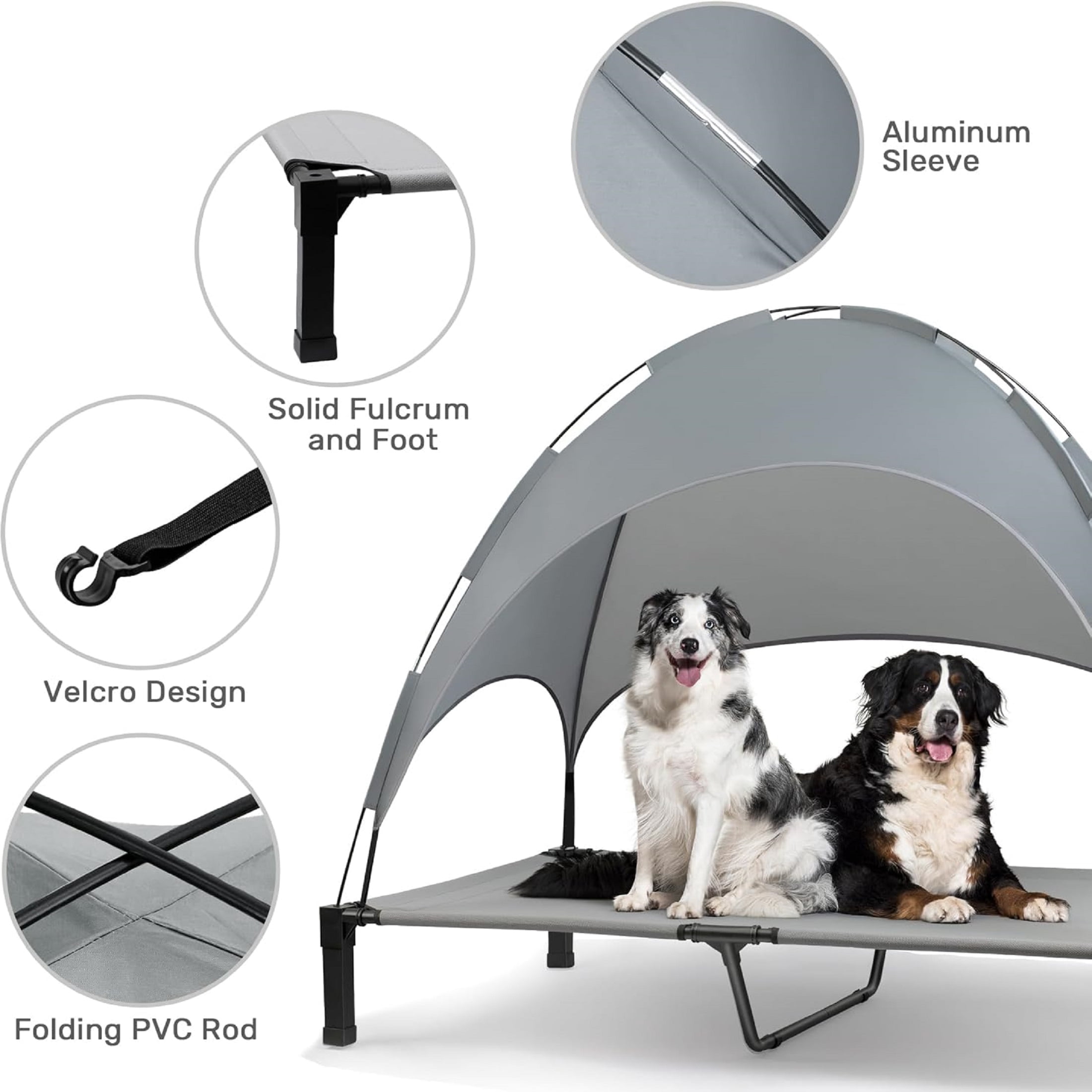 Niubya Cooling Elevated Dog Bed, Portable Raised Pet Cot with Removable Canopy and Washable Mesh, Extra Large, Grey