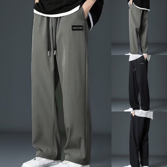 Sakmal Open Bottom Sweatpants Men's and Big Men's Wide Leg Baggy Pants with Pockets Black Workout Sweatpants for Men 3XL