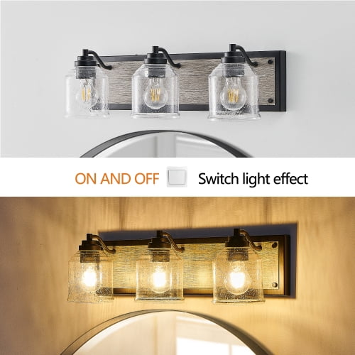 ACE-LIGHTS,3-Light Farmhouse Vanity Light Fixture,Bathroom Wall Sconce(Bulb Not Included) with Clear Seeded Glass Shades,Modern Industrial Design for Bathroom,Bedroom,Entrance,Passage(Black)