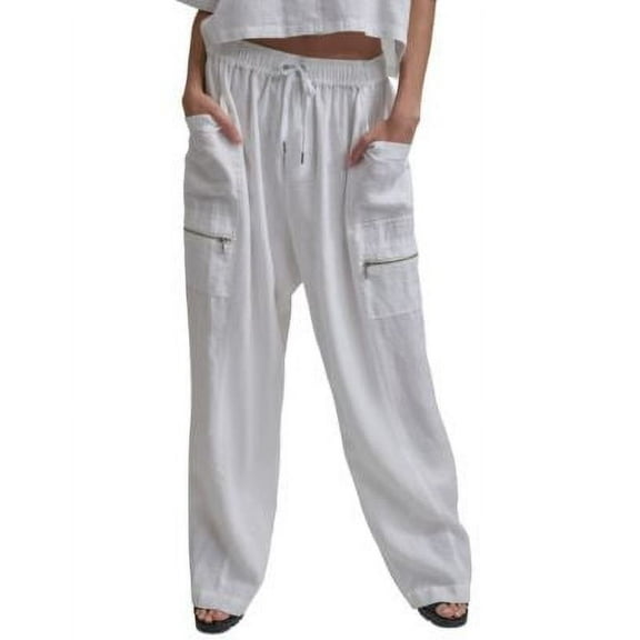 DKNY Womens Pull-On Mid-Rise Linen White XL