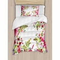 thumbnail image 3 of Watercolor Flower Duvet Cover Set King Size, Fresh Curly Willow and Dahlia Floral Summer Buds Pollen Hand Drawn Print, Decorative 3 Piece Bedding Set with 2 Pillow Shams, Pink Green, by Ambesonne, 3 of 3