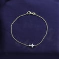 thumbnail image 4 of Cross Bracelet for Women | 2MM Round Lab Created Moissanite Charm Link Chain Bracelet | 14K White Gold Over Sterling Silver Christian Religious Jewelry (0.18Ctw)-8.00 Inch, 4 of 8