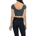 thumbnail image 3 of Womens Trendy Solid Color Basic Scooped Neck and Back Crop Top Charcoal Medium, 3 of 3