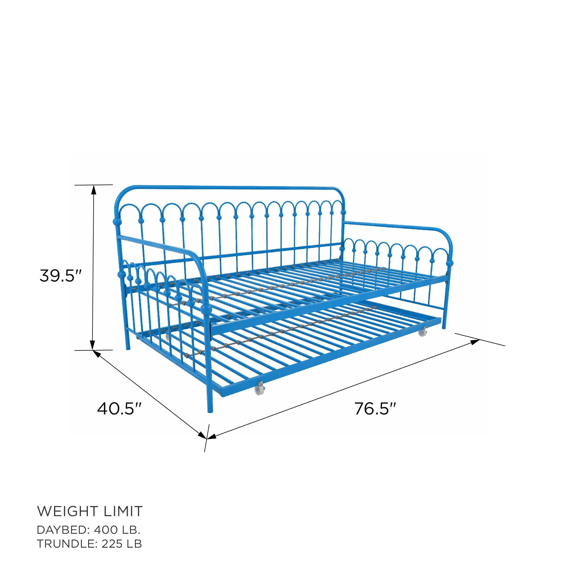 Novogratz Bright Pop Metal Daybed with Roll Out Trundle - Chic, Stylish, Space-Saving Design - Includes Sturdy Steel Slats (Turquoise, Twin)