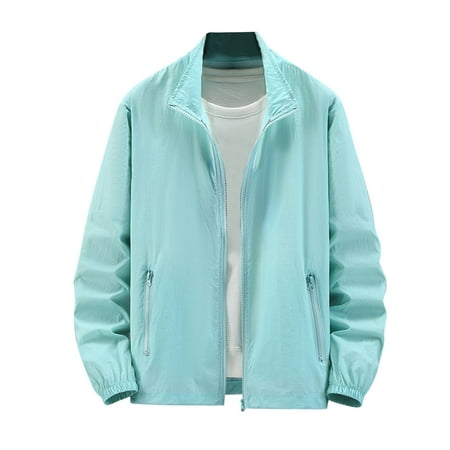 Levmjia Men s Solid Color Turn-Down Collar Long Sleeve Jacket Ultra Lightweight UV Resistant Windbreaker Nylon Spandex Matte Finish Zipper Coat Casual Slim Fit Outdoor Blazer L-5XL
