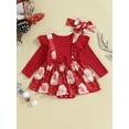 thumbnail image 2 of Wassery Baby Girls Christmas Outfit Clothes 3M 6M 12M 18M Infant Girls Long Sleeve Flower/Santa Claus Print Romper Dress Headband 2PCS Newborn Girls Christmas Clothing Set, 2 of 8