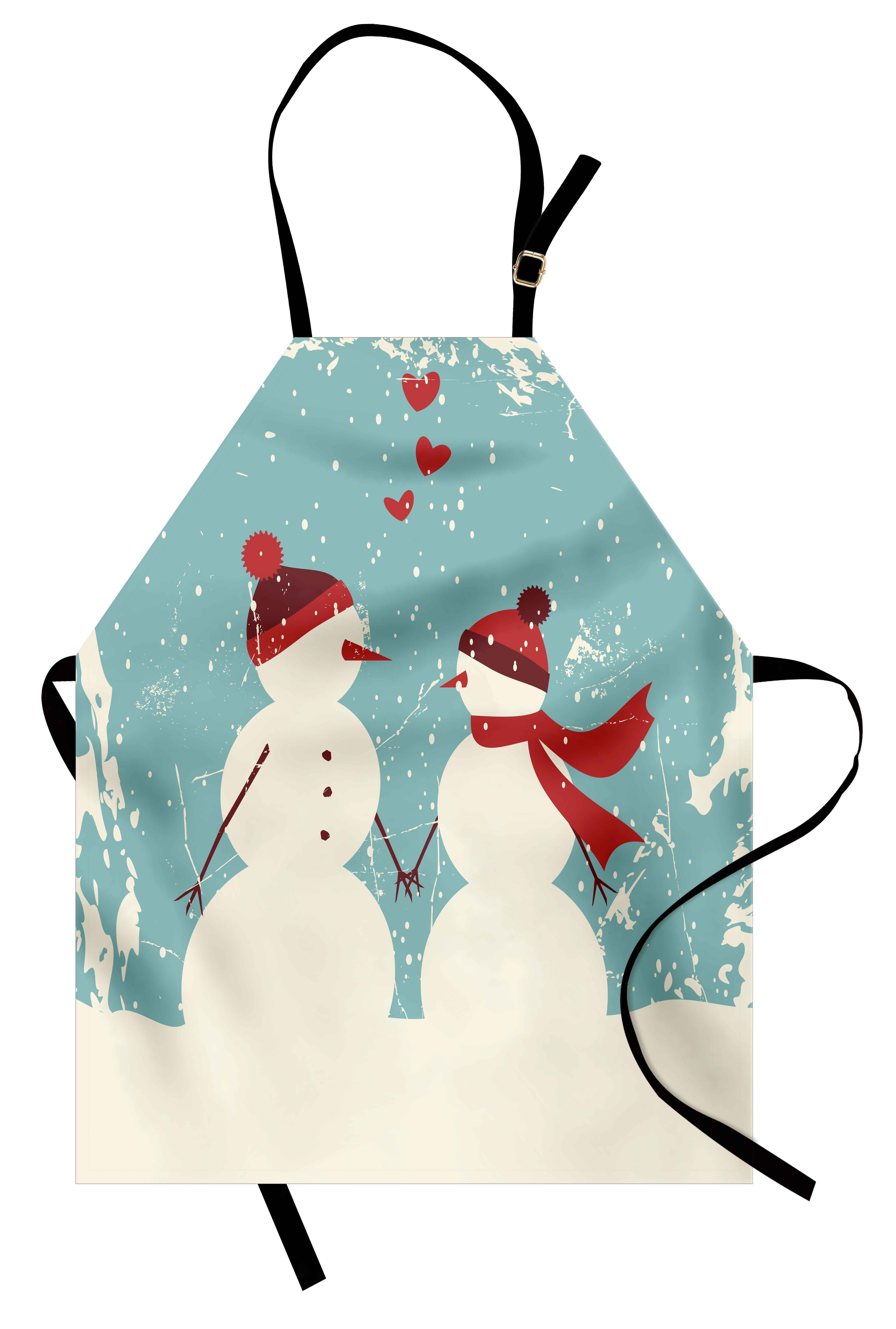 Christmas Apron Snowman and Woman Romantic Couple In Love Holding Hands Grunge Display, Unisex Kitchen Bib Apron with... by 3decor llc