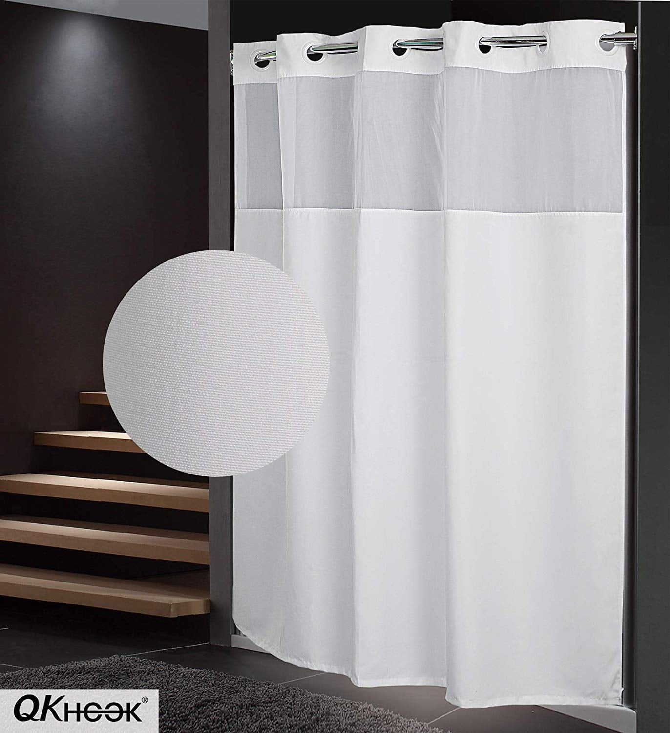Qkhook Hookless Shower Curtain With, White Hookless Shower Curtain