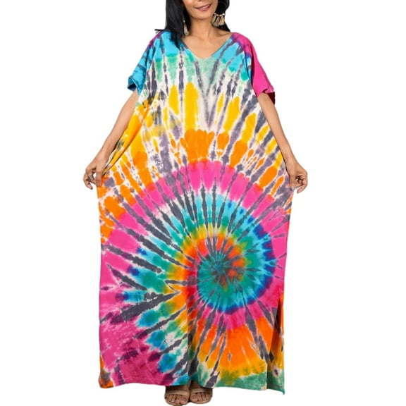 Bsubseach Womens Kaftan Dress Short Sleeve Long Maxi Dress Caftan Beach Swimsuit Cover Up Plus Size
