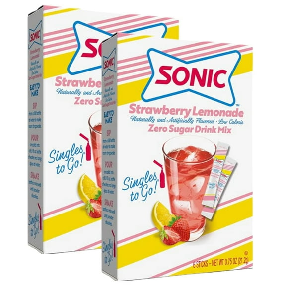 Sonic Strawberry Lemonade Singles to Go Drink Mix Sugar-Free Caffeine-free Non-Carbonated Water Enhancer Sugar-Free Non-Carbonated On The Go Drinking Beverages 2 Boxes 6ct each 12 Total Servings