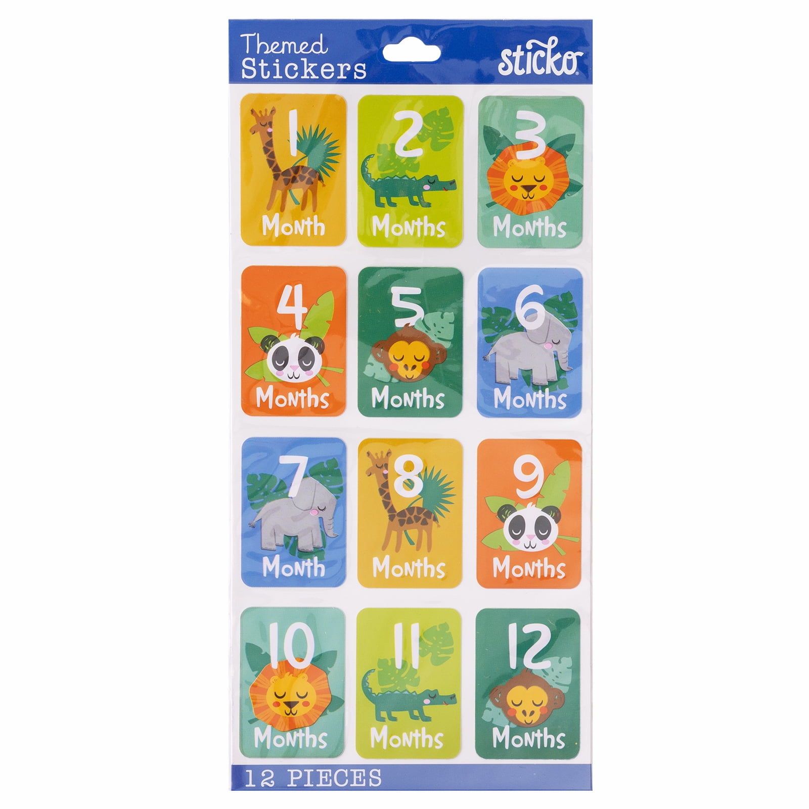 Sticko Solid Multicolor Monthly Paper Animal Themed Paper Stickers, 12 Pieces