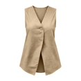 thumbnail image 3 of Weikingp Cotton Vests for Women Plus Size Women's Sleeveless Vest Women's Cotton Linen Summer Vest Lightweight Sleeveless Vest Button Down Women's Linen Suit Vest Business Casual Brown L, 3 of 5