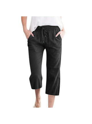 Prime Day Deals Today 2023Yourumao Linen Pants for Women Drawstring  Straight Wide Leg Capri Pants Summer High Waisted Elastic Palazzo Pants  with Pockets 