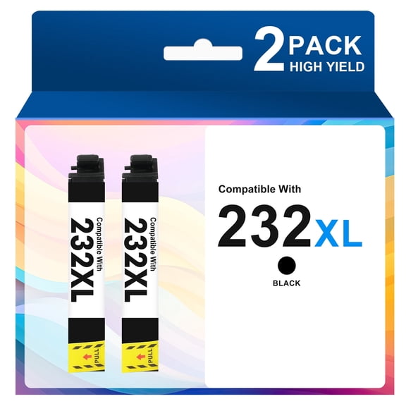 232XL Ink Cartridges 2-Pack Black, Compatible for Epson 232XL 232 Printer Ink Combo Pack for Workforce WF-2930 WF-2950 Expression XP-4200 XP-4205