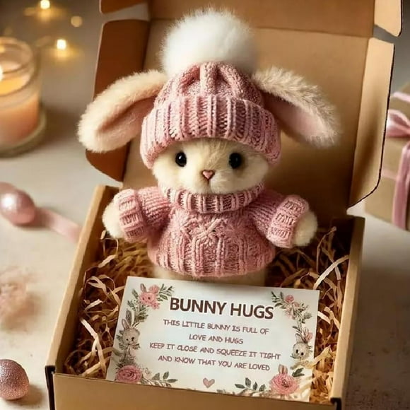 SharkTRUE Mini Bunny Hug Easter Gift Bunny Plush Pocket Hug Rabbit with Positive Cards U