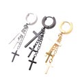 thumbnail image 3 of EeaseCA 2PCS Mens Ear Buckles Punk Fashion Stainless Steel Stud Earrings Cross Dangle Ear Rings Gift Decor with 3 Cross Pendants (Steel Color), 3 of 8