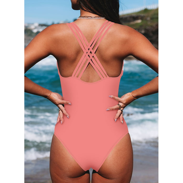Eytino One Piece Swimsuit Women Color Block Print Swimsuits Criss-Cross  Back V Neck Bathing Suits Athletic Padded Athletic Training Swimwear