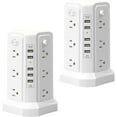 thumbnail image 1 of GHSDFBB 2PC Surge Protector Power Strip Tower with Night Light, 12 Wide Outlets with 5 USB Charging Ports, 10FT Extension Cord, Flat Plug, Desk Charging Station for Home Office White, 1 of 7