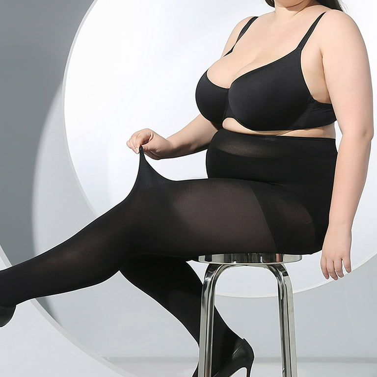 Womens Plus Size Opaque Black Tights with Wide Elastic Waistband 80D High  Waist Shaping Pantyhose Stockings Hosiery